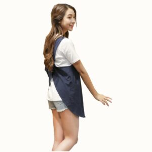 Soft Cotton Linen Apron Solid Color Halter Cross Bandage Aprons Japanese Style X Shape Double Pockets Round Skirt Kitchen Cooking Clothes Chef Summer Fit (Navy Blue)