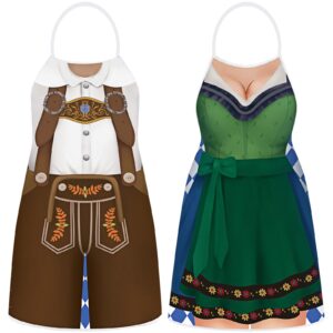 Hillban 2 Pcs Oktoberfest Apron Couples Cooking Aprons German Party Costume for BBQ Baking Chef Kitchen Gifts (Delicate Style)