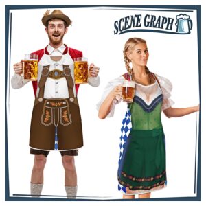 Hillban 2 Pcs Oktoberfest Apron Couples Cooking Aprons German Party Costume for BBQ Baking Chef Kitchen Gifts (Delicate Style)