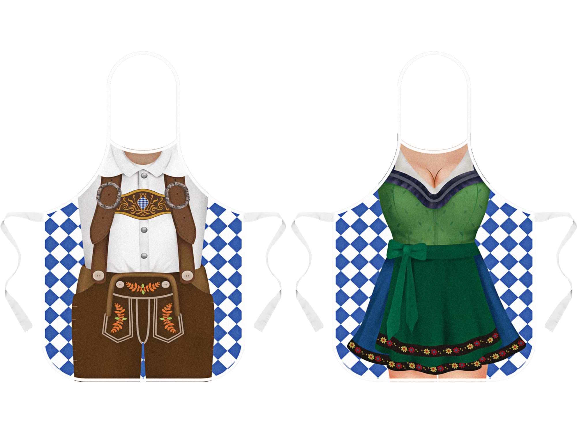 Hillban 2 Pcs Oktoberfest Apron Couples Cooking Aprons German Party Costume for BBQ Baking Chef Kitchen Gifts (Delicate Style)