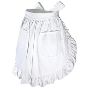 generic wai apron cute retro vintage apron oking kitchen ruffle maid apron with pockets for women girls (white),one size