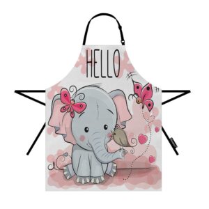 moslion elephant apron 31x27 inch cute animals bird butterfly word hello flowers kitchen chef waitress cook aprons bib with adjustable neck for women men girls pink grey