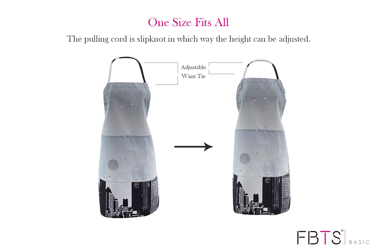 FBTS Basic Pack of 3 Adjustable Aprons for Women and Men, Water Resistant Aprons with 2 Pockets for Kitchen Cooking Baking Housework BBQ Drawing