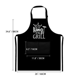 GEMHOPE Funny Aprons for Men King of the Grill BBQ Grilling Aprons with Pockets Cooking Aprons Birthday Father’s Day Husband Dad Gifts (Black)