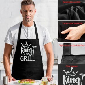 GEMHOPE Funny Aprons for Men King of the Grill BBQ Grilling Aprons with Pockets Cooking Aprons Birthday Father’s Day Husband Dad Gifts (Black)