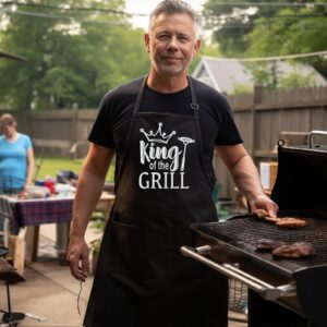 GEMHOPE Funny Aprons for Men King of the Grill BBQ Grilling Aprons with Pockets Cooking Aprons Birthday Father’s Day Husband Dad Gifts (Black)