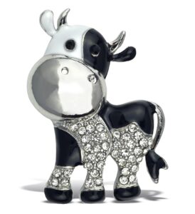 aqua79 cow sparkling refrigerator magnet - silver sparkling charm rhinestones crystals, cute sparkly farm animal magnet for kitchen door fridge, cool home and office novelty decor - 1.5 inches