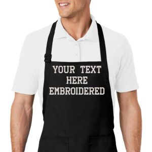 place4print personalized chef apron embroidered design - customized aprons for women and men, kitchen chef apron with 2 pockets and long ties, adjustable bib apron for cooking, serving