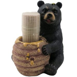 decorative black bear in a beehive honey pot toothpick holder figurine for cabin or rustic lodge decor sculptures and statuettes as collectible wildlife animal gifts