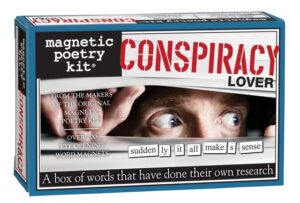 magnetic poetry conspiracy lover kit – conspiracy words for refrigerator - write poems and letters on the fridge - made in the usa