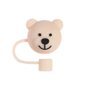 beyonday cute silicone straw plug, reusable cartoon animals plugs cover, drinking dust cap, splash proof straw tips, cup straw accessories (bear)