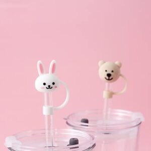 Beyonday Cute Silicone Straw Plug, Reusable Cartoon Animals Plugs Cover, Drinking Dust Cap, Splash Proof Straw Tips, Cup Straw Accessories (Bear)