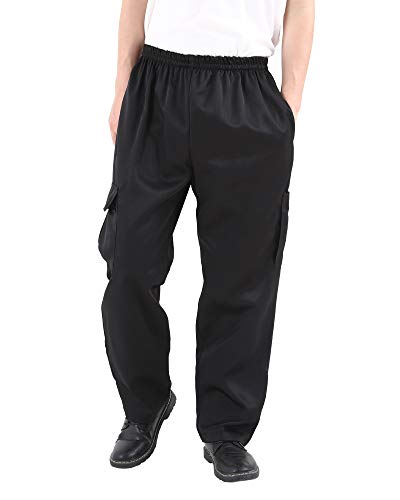 Men's and Women's Black Baggy Chef's Pants Floral Restaurant Work Pants and Kitchen Uniform Cargo Style Chef Pants M