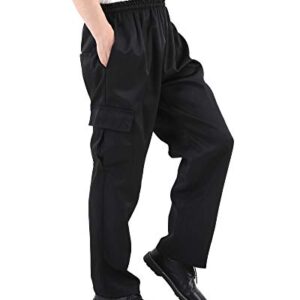 Men's and Women's Black Baggy Chef's Pants Floral Restaurant Work Pants and Kitchen Uniform Cargo Style Chef Pants M