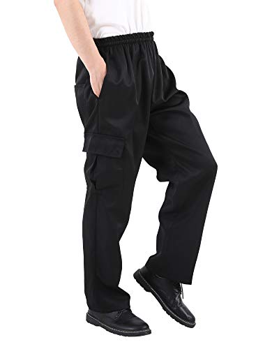 Men's and Women's Black Baggy Chef's Pants Floral Restaurant Work Pants and Kitchen Uniform Cargo Style Chef Pants M