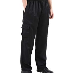 Men's and Women's Black Baggy Chef's Pants Floral Restaurant Work Pants and Kitchen Uniform Cargo Style Chef Pants M