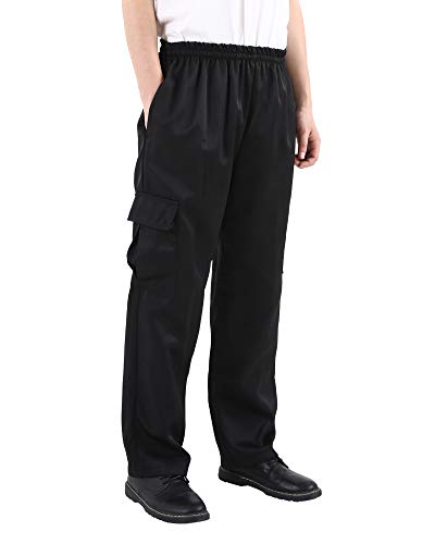 Men's and Women's Black Baggy Chef's Pants Floral Restaurant Work Pants and Kitchen Uniform Cargo Style Chef Pants M