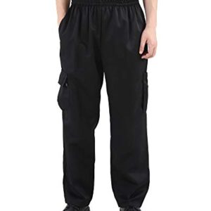 Men's and Women's Black Baggy Chef's Pants Floral Restaurant Work Pants and Kitchen Uniform Cargo Style Chef Pants M