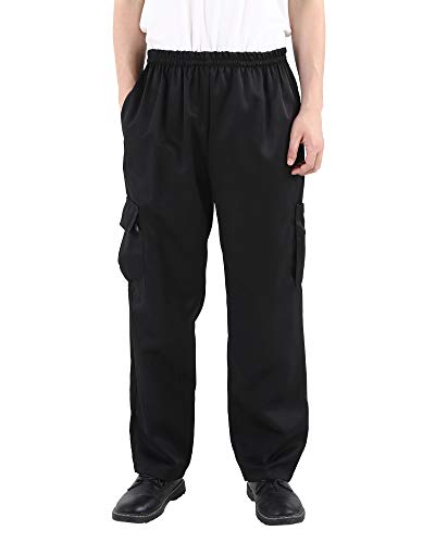 Men's and Women's Black Baggy Chef's Pants Floral Restaurant Work Pants and Kitchen Uniform Cargo Style Chef Pants M