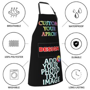 kioskbanks Custom Apron Personalized Chef Aprons for Women Men with Pockets Customized Name Text Logo Photo Picture Cooking Apron