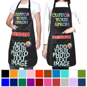 kioskbanks Custom Apron Personalized Chef Aprons for Women Men with Pockets Customized Name Text Logo Photo Picture Cooking Apron