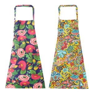 2 pack bib aprons for women soft cotton linen kitchen cooking chef apron with pockets adjustable machine washable neiicty 03