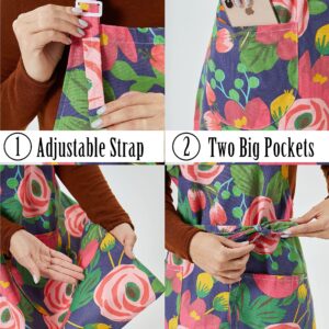 2 Pack Bib Aprons for Women Soft Cotton Linen Kitchen Cooking Chef Apron with Pockets Adjustable Machine Washable Neiicty 03