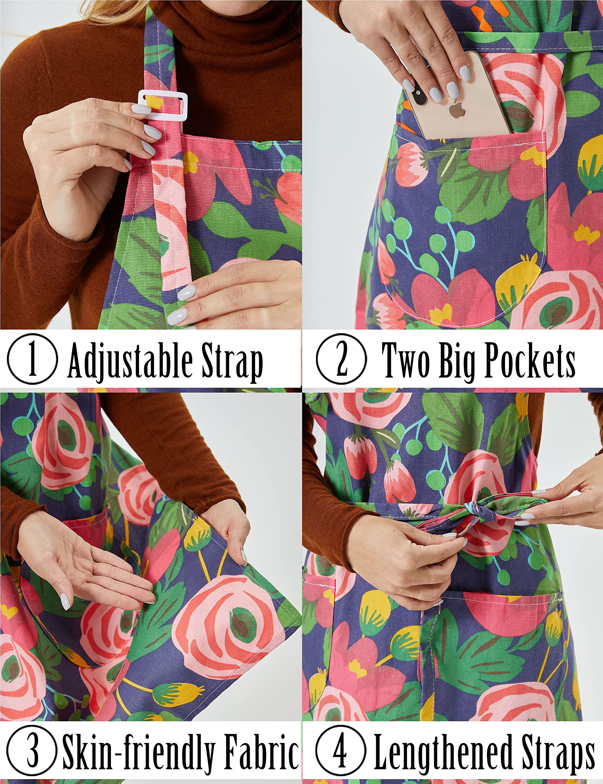 2 Pack Bib Aprons for Women Soft Cotton Linen Kitchen Cooking Chef Apron with Pockets Adjustable Machine Washable Neiicty 03