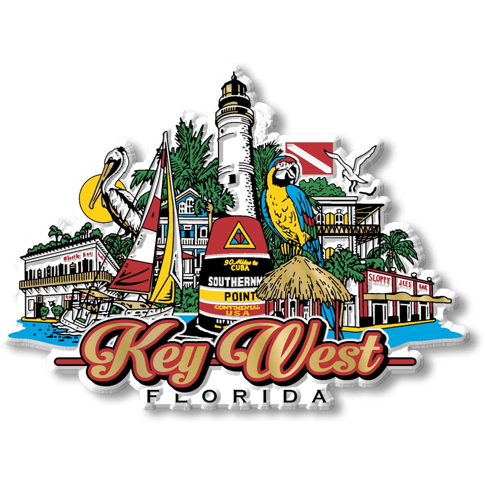 Key West, Florida City Magnet by Classic Magnets, Collectible Souvenirs Made in The USA, 4.26" x 3.13"