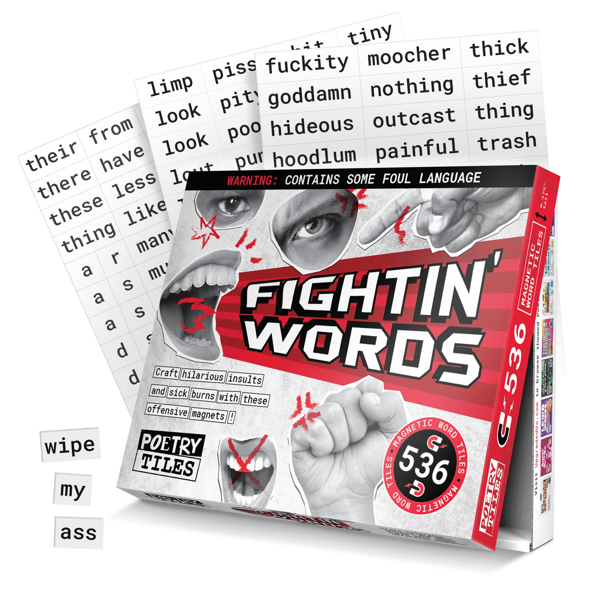 Poetry Tiles - 536 Fightin' Words Word Magnets Kit - Obscenities, Insults, and Swear Words Themed Funny Magnets for Adults for Refrigerator Poems and Stories