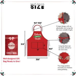 Saukore Funny Christmas Baking Aprons for Women Men Adjustable Kitchen Cooking Aprons with 2 Pockets Cute Thanksgiving Xmas Apron Gift for Bakers - Baking Spirits Bright