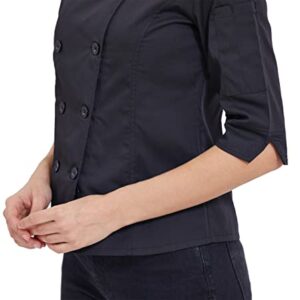 Women's Lovely Chef Coat Lightweight Slim Chef Jacket 3/4 Sleeve Kitchen Chef Uniform Black