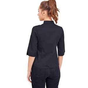 Women's Lovely Chef Coat Lightweight Slim Chef Jacket 3/4 Sleeve Kitchen Chef Uniform Black