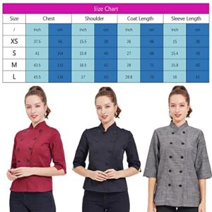 Women's Lovely Chef Coat Lightweight Slim Chef Jacket 3/4 Sleeve Kitchen Chef Uniform Black