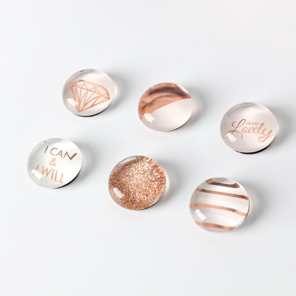 MEI YI TIAN Rose Gold Fridge Magnets Round Glass Magnets for Decorative Refrigerator, Dry Erase Board, Whiteboard Calendar Maps, 30mm(1.18") 6pcs/Pack