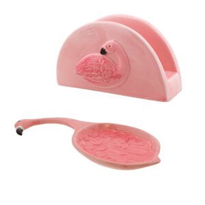 ceramic flamingo standing napkin holder & flamingo spoon rest