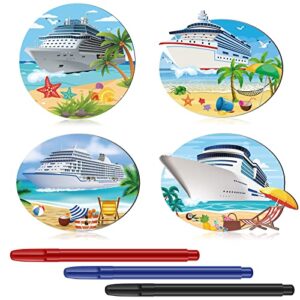 hoteam 4 pcs cruise ship door magnets funny cruise decorations palm tree vacation magnetic magnets with 3 marker pens for car refrigerator garage carnival cabin decor