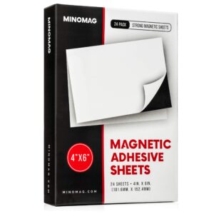 minomag 4x6 inch magnetic adhesive sheets 24 pack | strong magnetic sheets with adhesive backing for refrigerator photo magnets and save the date magnets