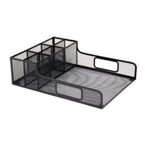 Mind Reader Utensil Napkin & Plate Holder, Silverware Organizer, Serving Tray, Metal Mesh, 11.5"L x 14.75"W x 5.5"H, Black