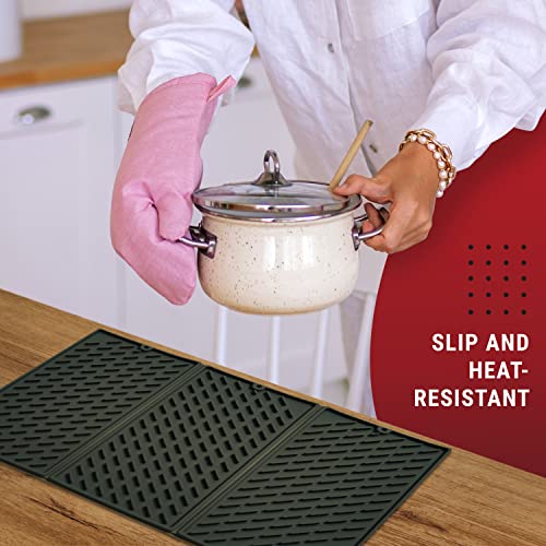 Foldable Dish Drying Mats for Kitchen Counter 16x24 - Non Slip Silicone Mat Black - Trifold Dish Mat Drying Kitchen Mat - Silicone Heat Resistant Mat - Silicone Dish Drying Mat