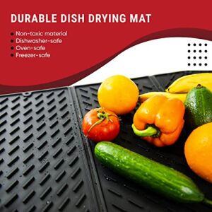 Foldable Dish Drying Mats for Kitchen Counter 16x24 - Non Slip Silicone Mat Black - Trifold Dish Mat Drying Kitchen Mat - Silicone Heat Resistant Mat - Silicone Dish Drying Mat