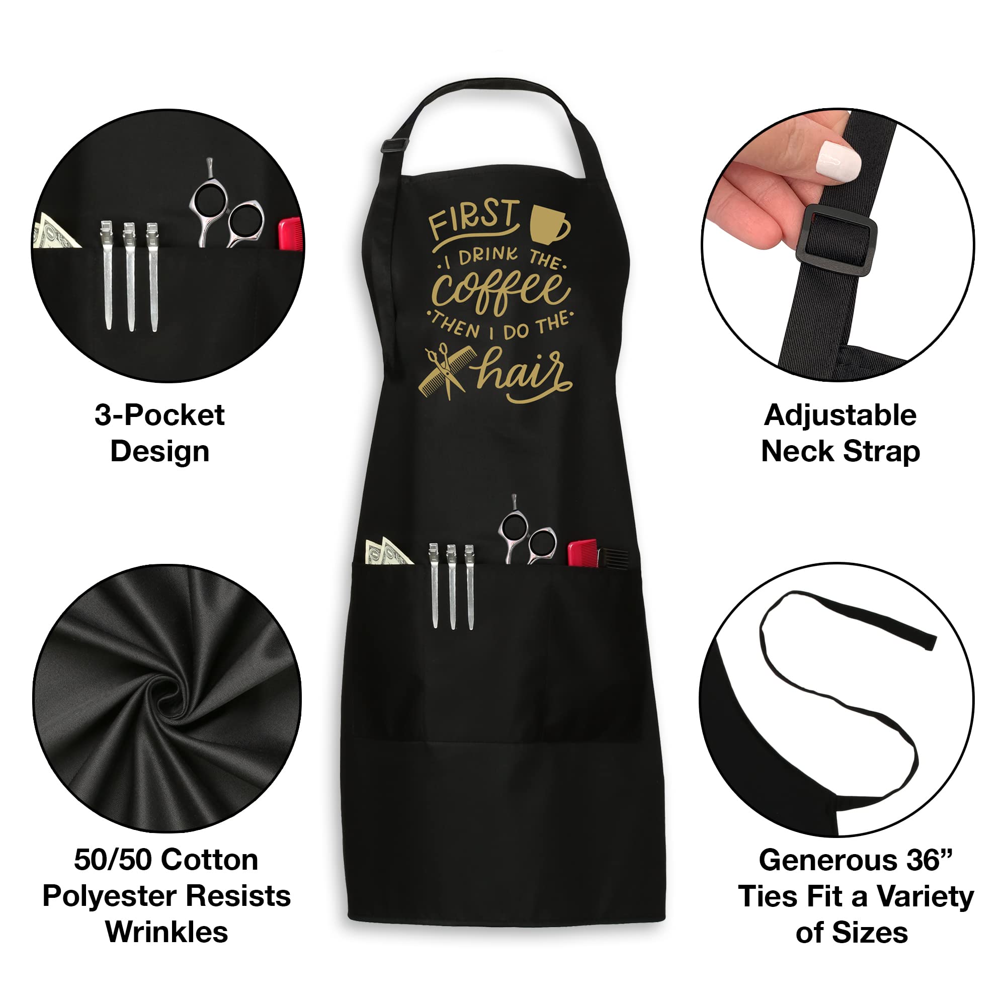 Plum Hill Funny Hair Stylist Apron for Women - First I Drink the Coffee - Salon Apron for Hair Stylists - Hairdresser Apron Smock Cosmetology Barber Apron Hairstylist Supplies