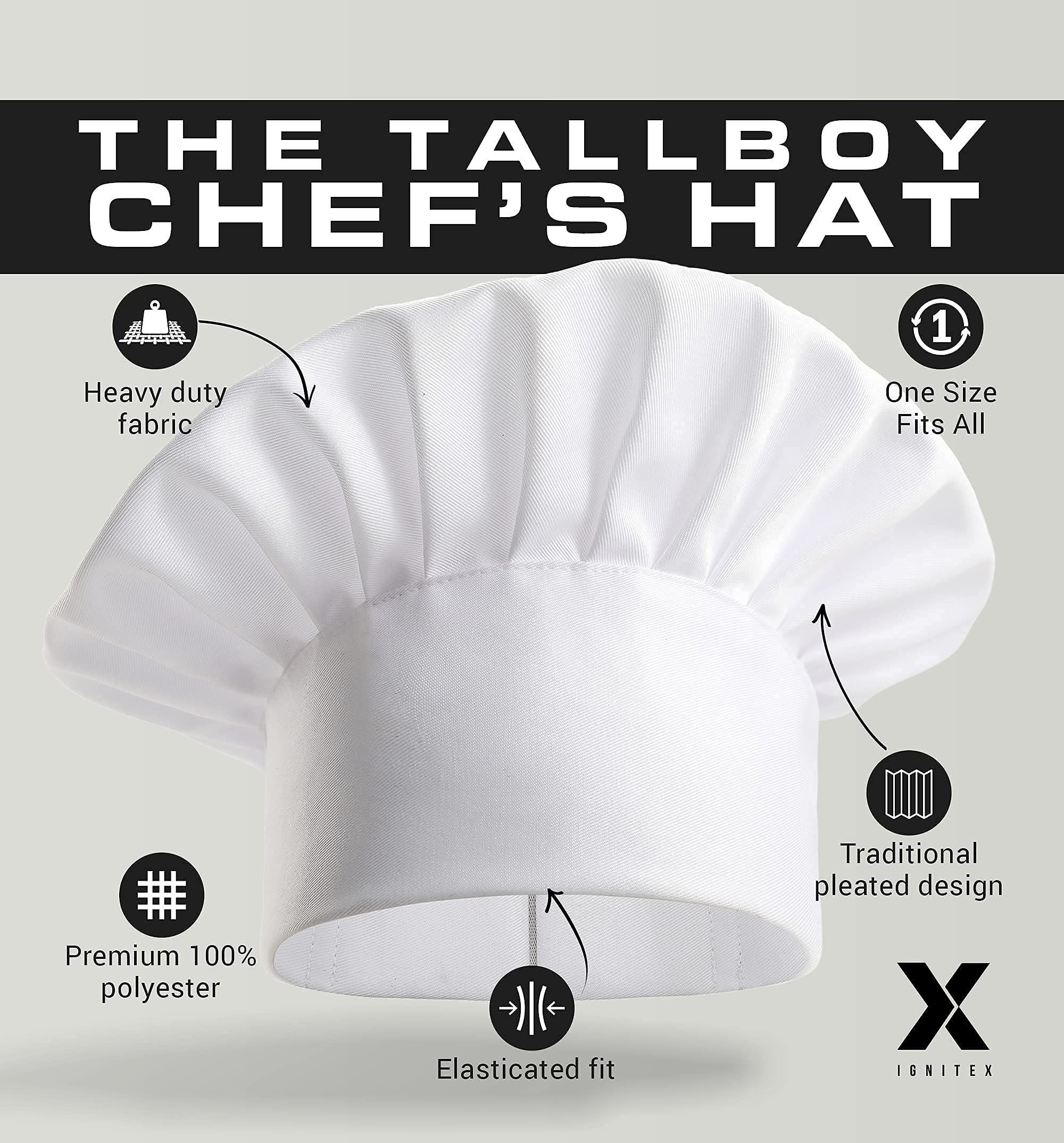 Chef Hat for Men and Women - Cute Chef Hats for Adults, The Perfect Pizza Chef Hat, Mens Chef Hat White