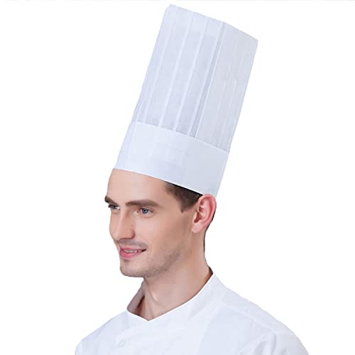 Hyzrz 20 Pack Disposable Non-Woven Paper Fiber Chef Hats for Kids, Child, Adults, Adjustable Unisex White Kitchen Caps Bulk Set (Flat, Tall)