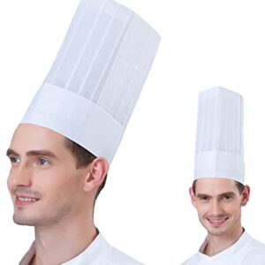 Hyzrz 20 Pack Disposable Non-Woven Paper Fiber Chef Hats for Kids, Child, Adults, Adjustable Unisex White Kitchen Caps Bulk Set (Flat, Tall)