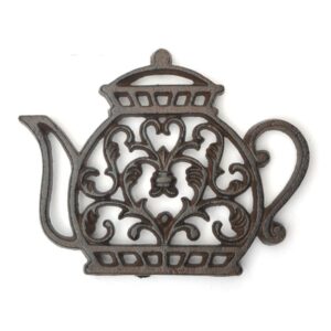lecune cast iron trivets for hot dishes - rustproof tea pot black trivet - decorative cast iron trivet for kitchen or dining table with rubber pegs