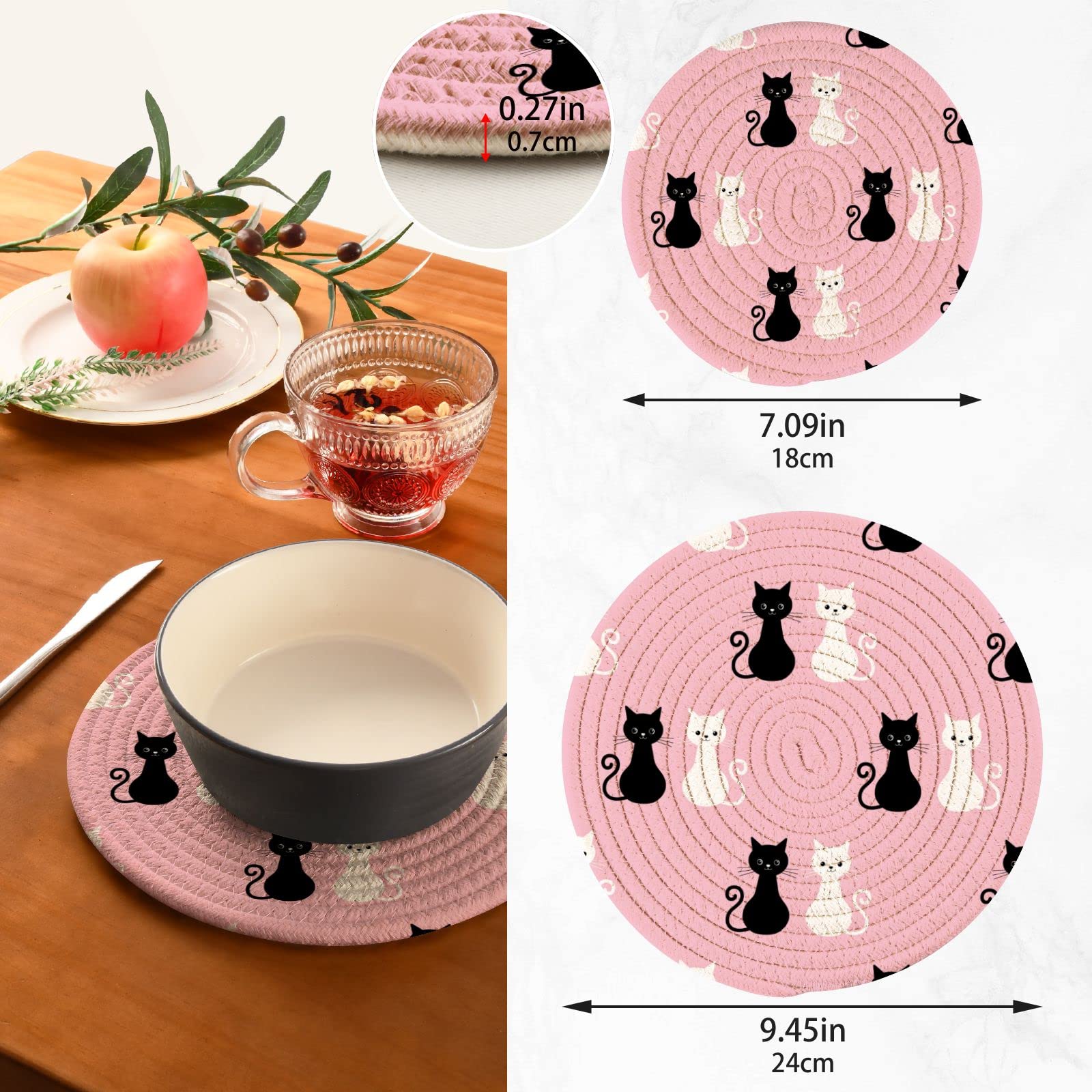 Black and White Cats Trivets for Hot Pots Dishes Heat Resistant,Kitten Pans Hot Mats Pads for Kitchen Decorative Counter Tops Dining Washable Pot Holder Coasters Set,Gift for Mom