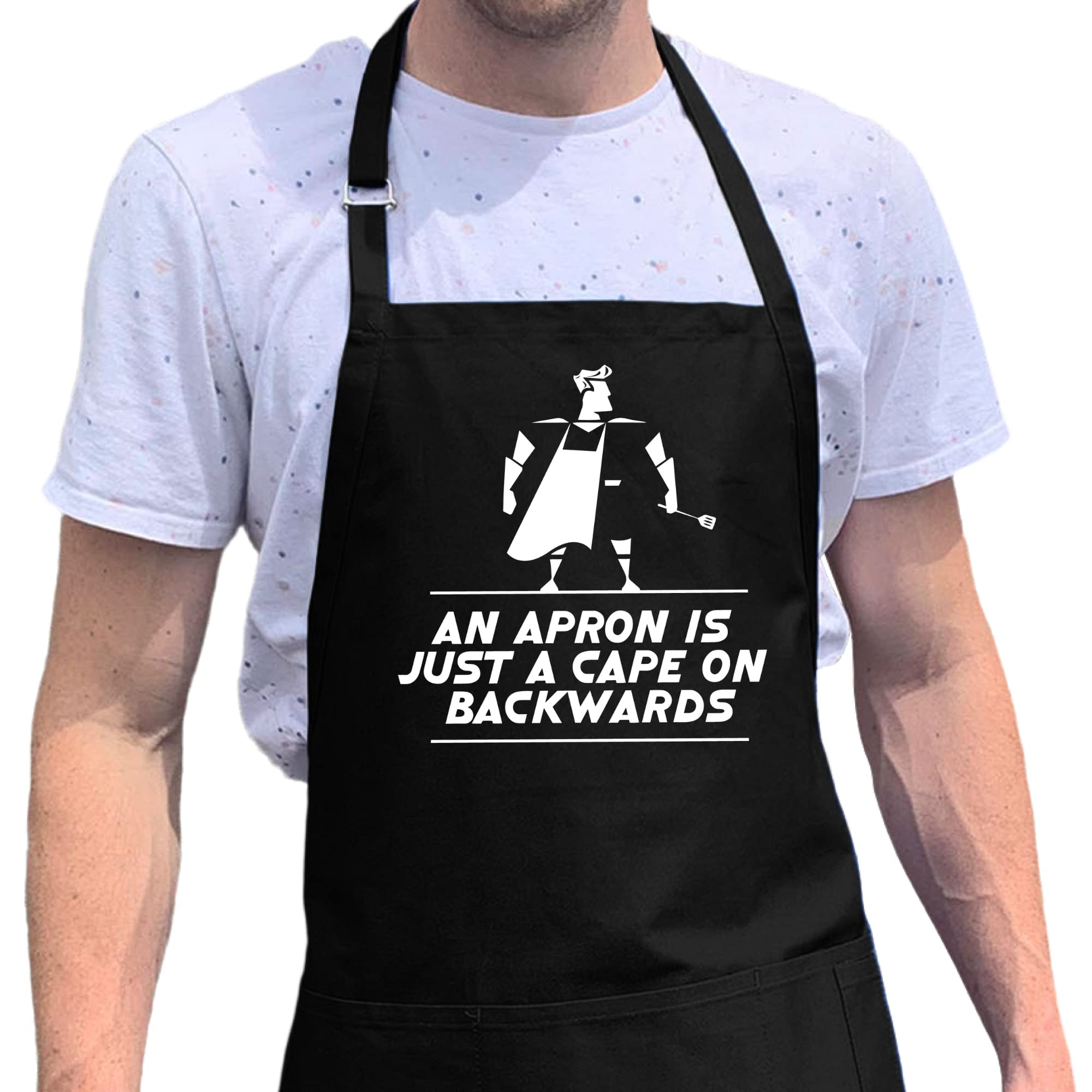 ApronMen, Just a Cape BBQ Grill Adjustable Apron for Men, Black, One Size