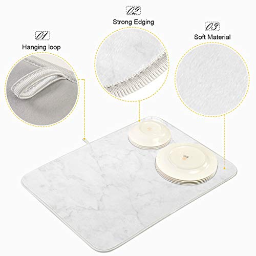 ATTX White Marble Dish Drying Mat for Kitchen, Easy Clean Dishwasher Safe Heat Resistant Eco-Friendly Countertop Mat, Christmas Decor 16 X 18 inches