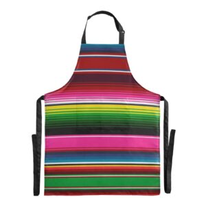 xigua adjustable bib apron mexican serape colorful stripes cooking kitchen aprons with pockets, chef aprons for men women bbq baking